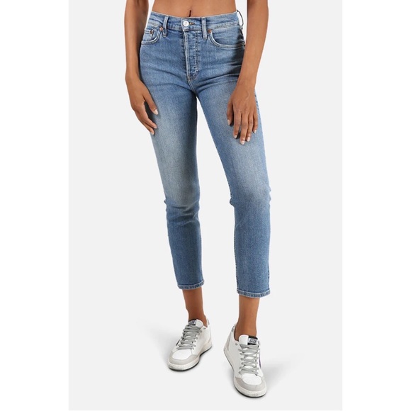 Re/Done High Rise Ankle Crop Jeans Worn Indigo Button Fly Skinny Denim Size 26 - Picture 9 of 10